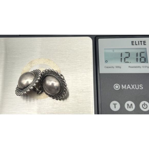 Old Fred Harvey Era Bead Center Native American Sterling Earrings 12.16G - Picture 5 of 5